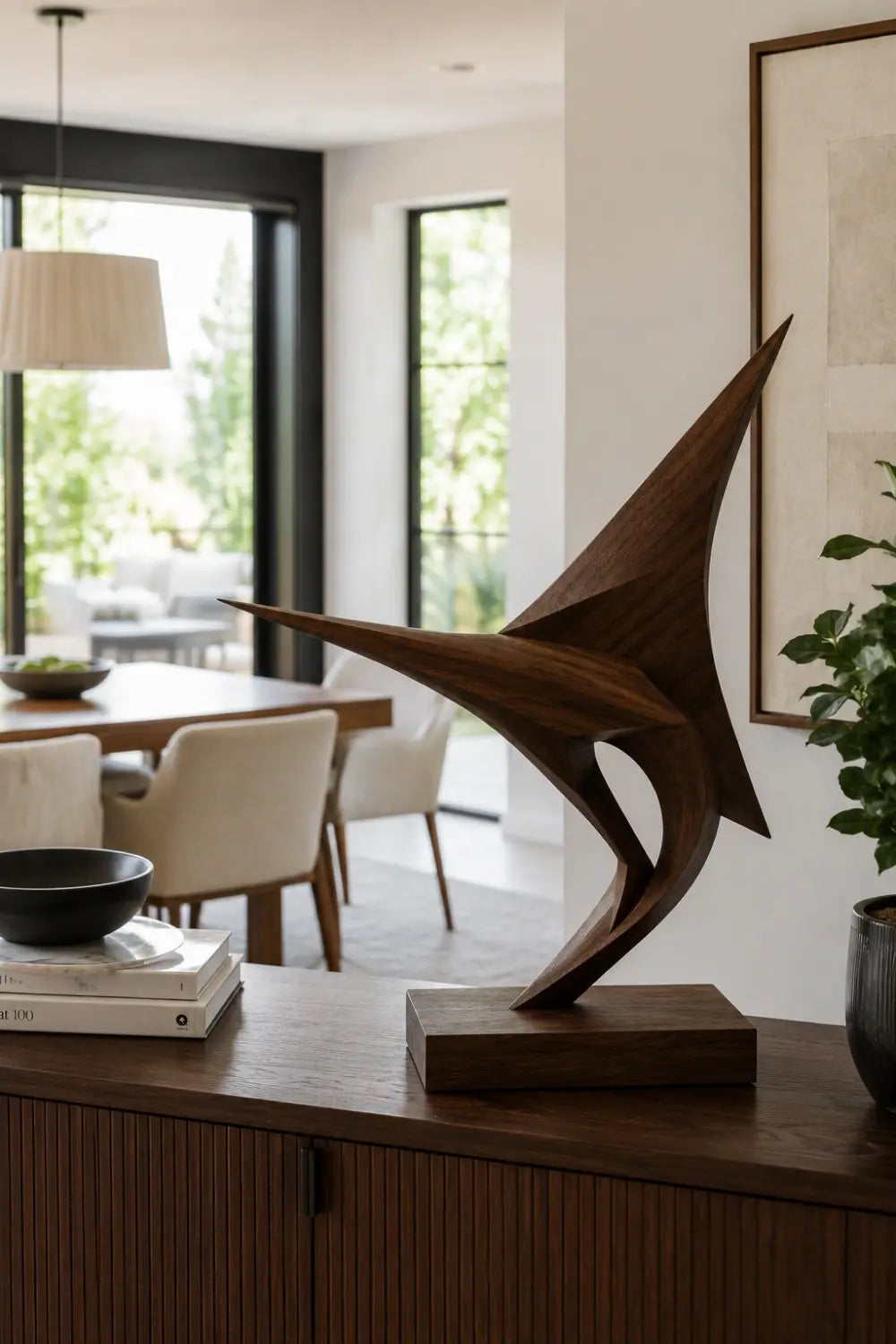 Geometric Wood Marlin Sculpture | Modern Coastal Decor Luxury Gift