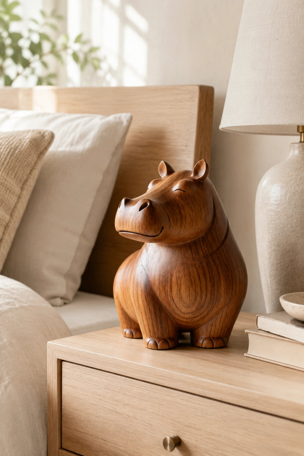 Whimsical Wood Hippo Figurine | Minimalist Animal Decor | Charming Gift Idea