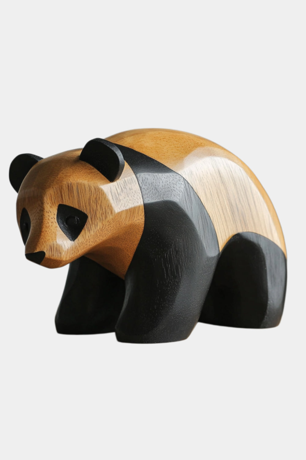 Two-Tone Wood Panda Sculpture | Playful Modernist Decor Collectible Gift