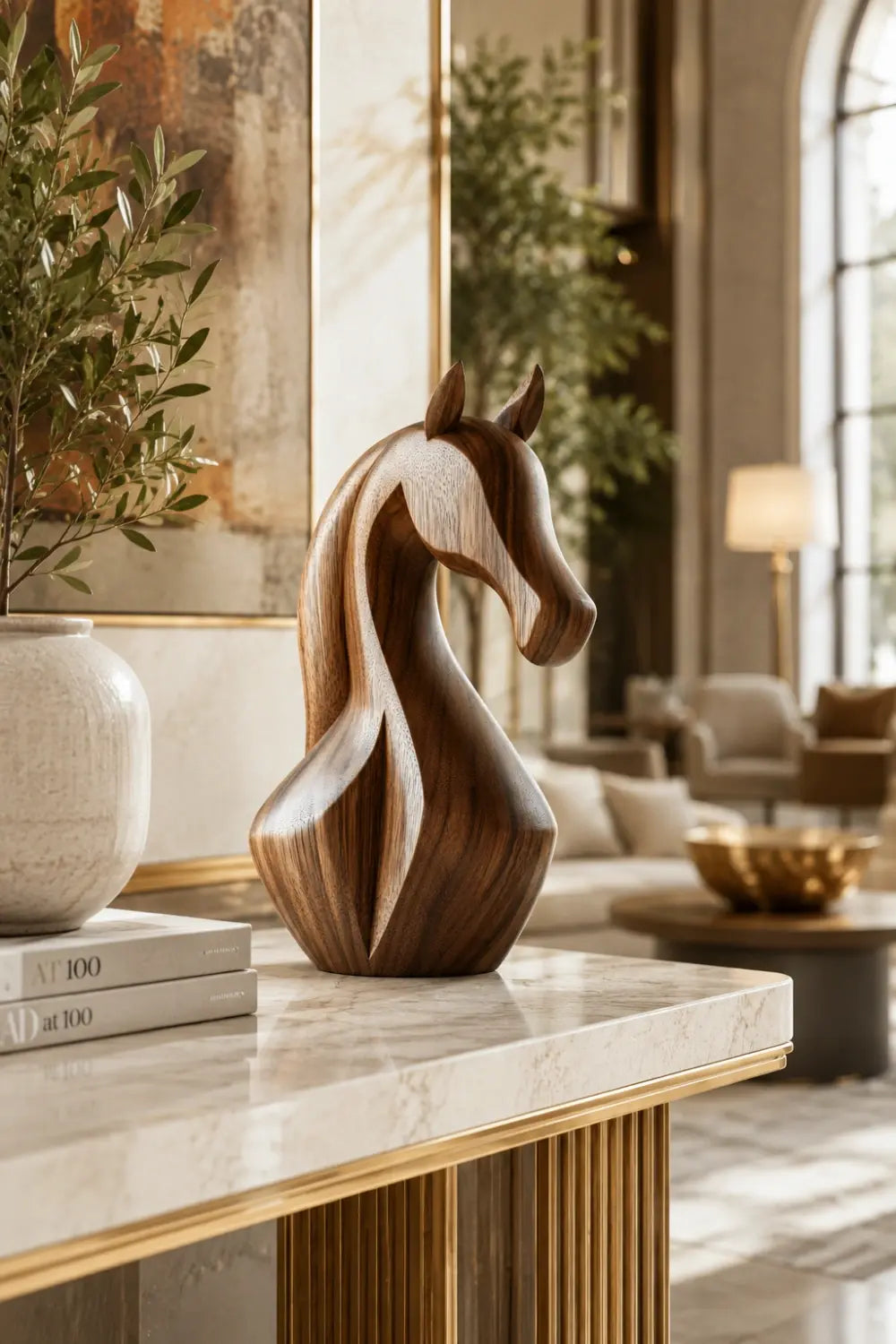 Sleek Wood Horse Head Sculpture | Elegant Equestrian Decor Distinctive Gift