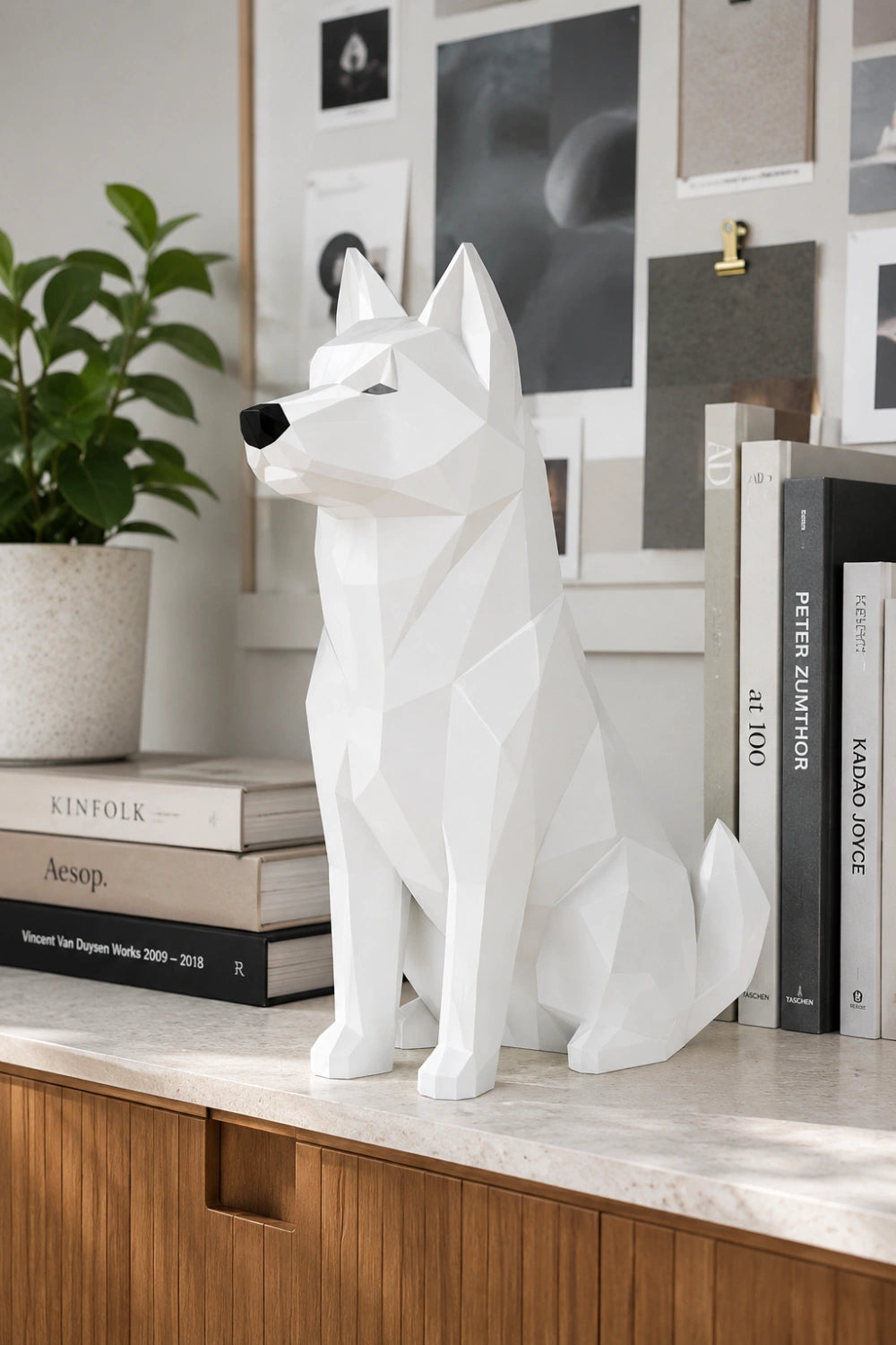 Geometric Polygonal Wood Dog Statue | Minimalist Nordic Decor | Unique Dog Lover Gift