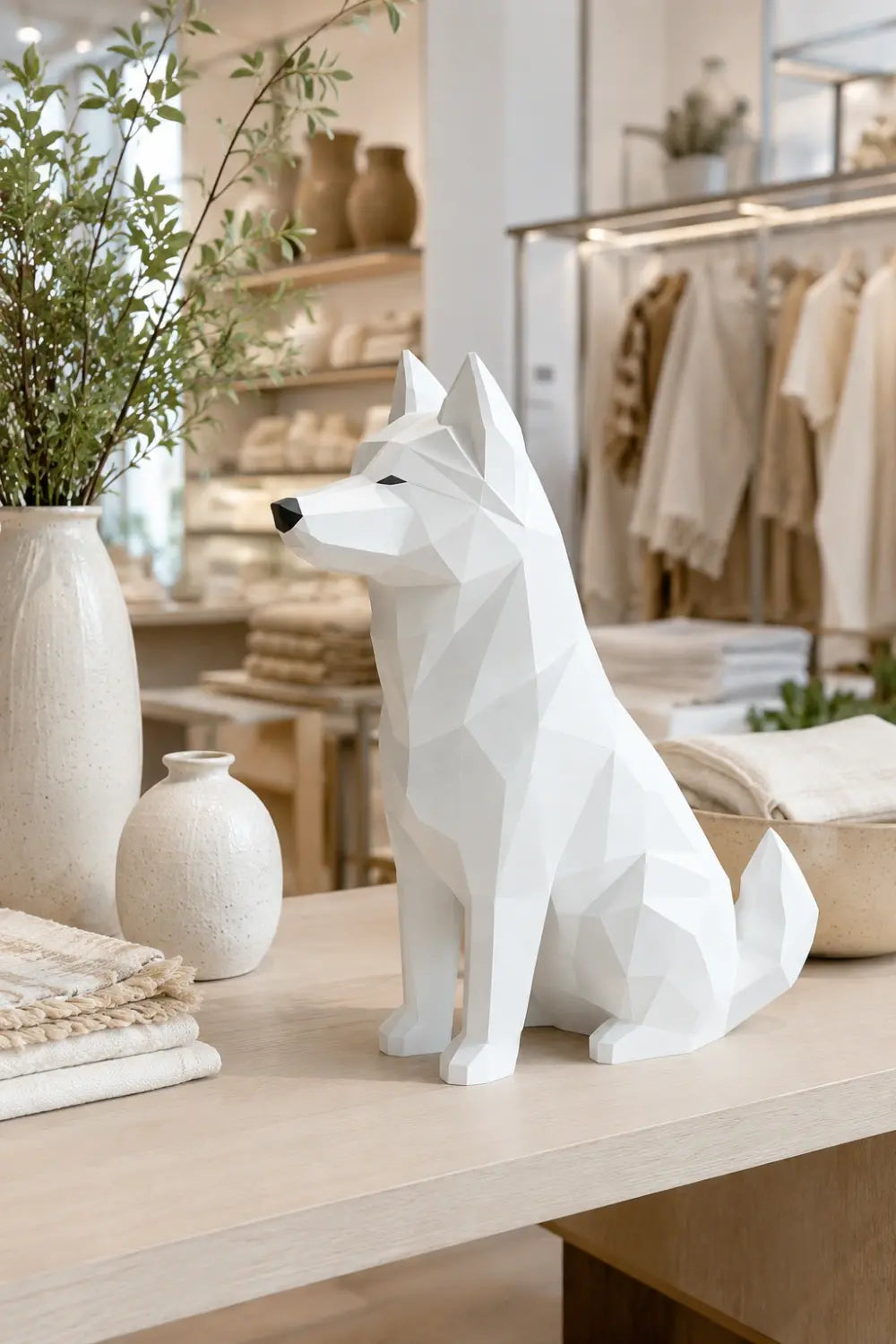 Geometric Polygonal Wood Dog Statue | Minimalist Nordic Decor | Unique Dog Lover Gift