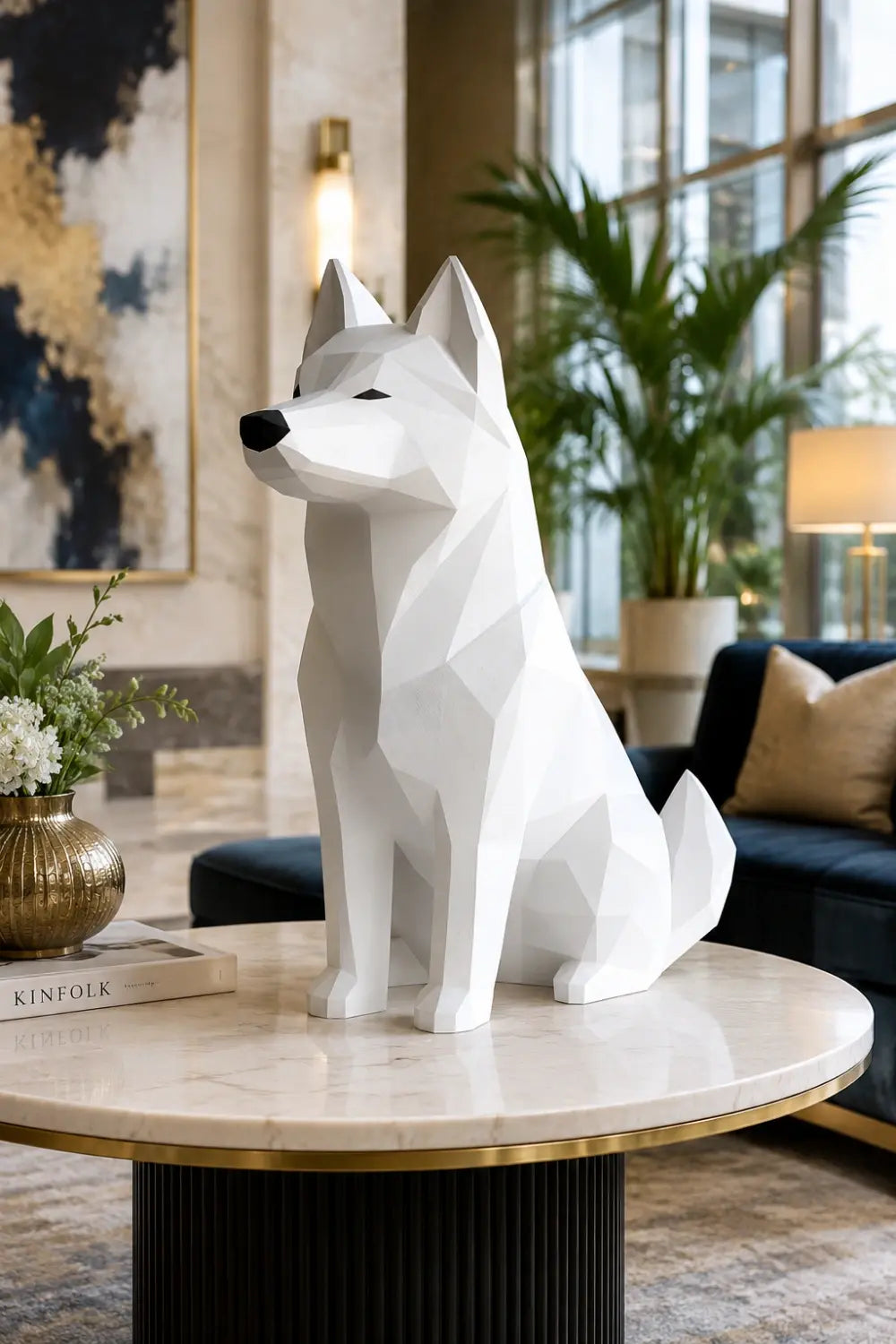 Geometric Polygonal Wood Dog Statue | Minimalist Nordic Decor | Unique Dog Lover Gift