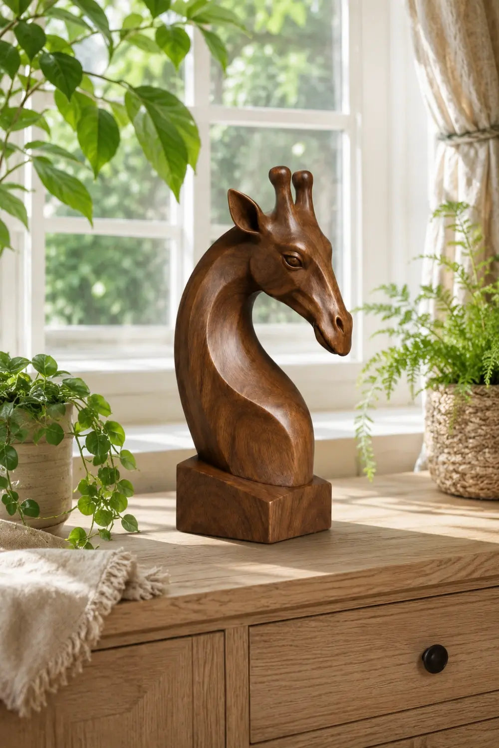 Contemporary Wood Giraffe Bust | Luxury Safari Home Decor | Meaningful Gift