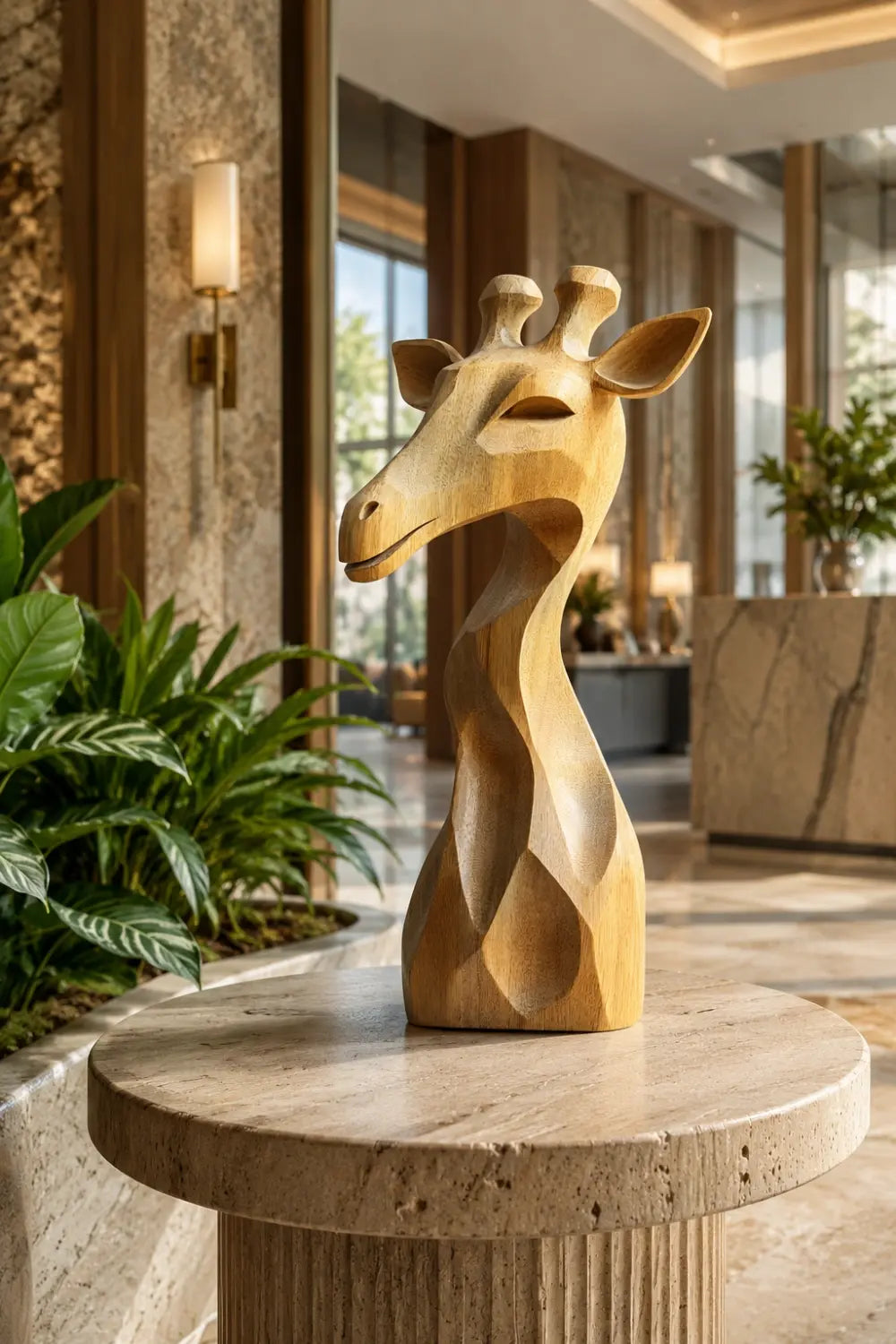 Abstract Wood Giraffe Statue | Japandi Geometric Decor | Thoughtful Gift Choice