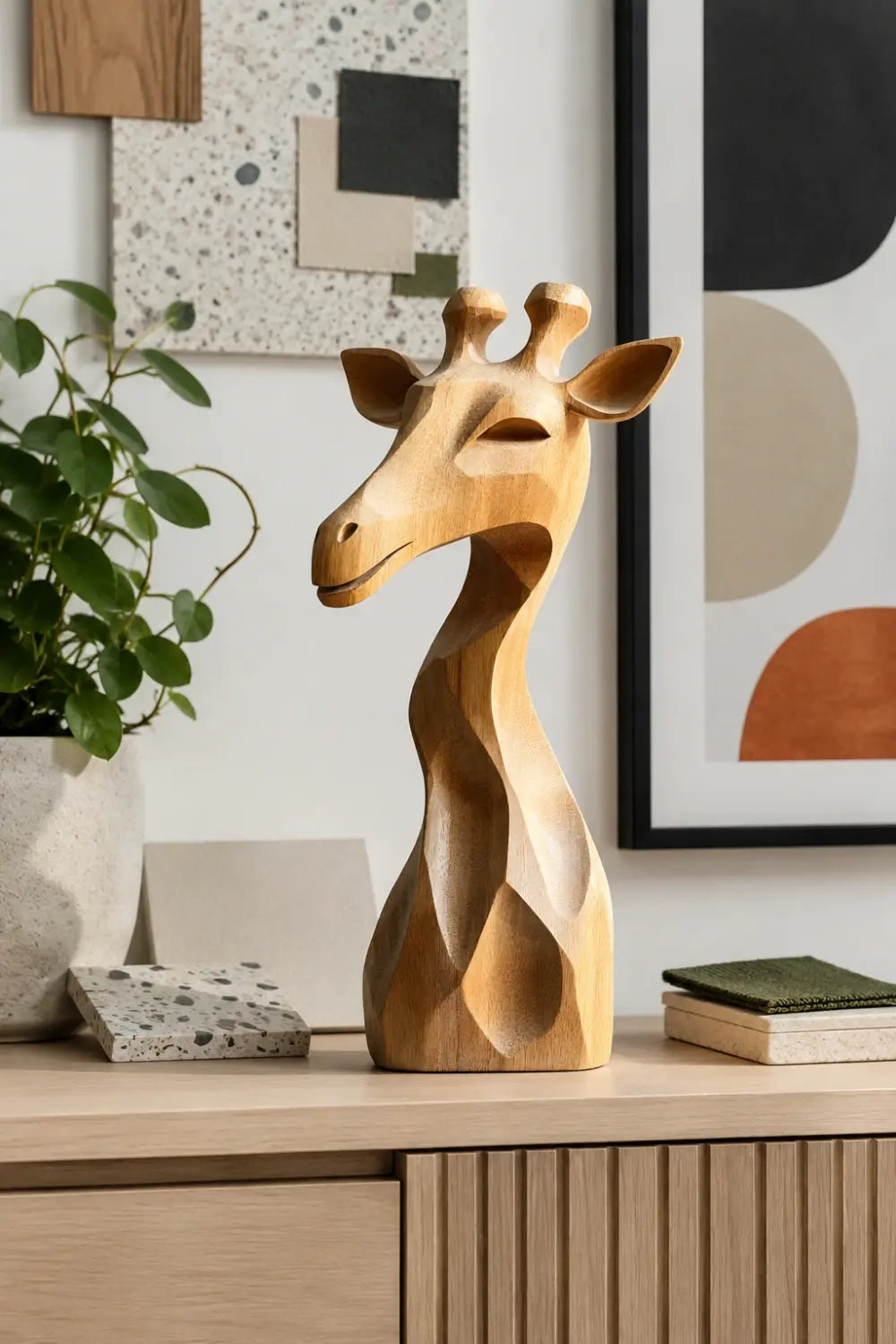 Abstract Wood Giraffe Statue | Japandi Geometric Decor | Thoughtful Gift Choice