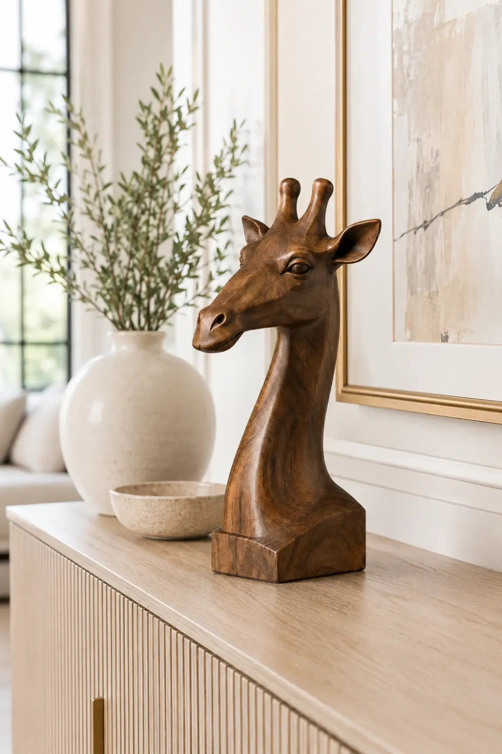 Refined Wood Giraffe Sculpture | Modern Organic Accent | Exquisite Gift Idea