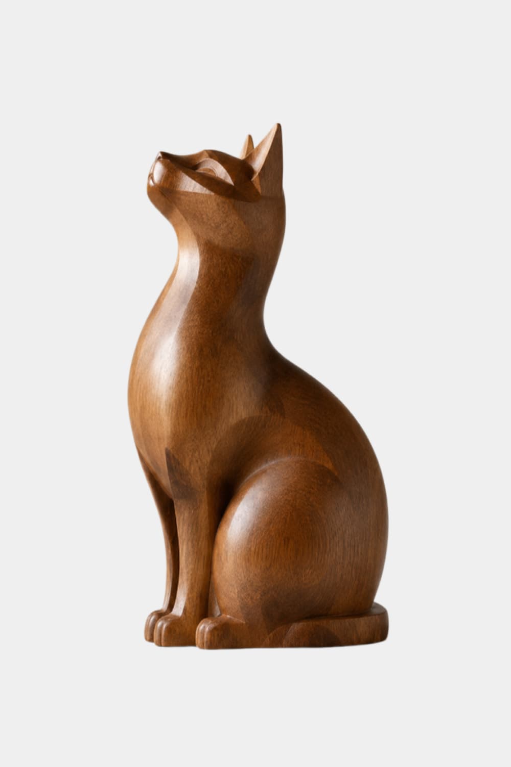 Geometric Wood Sitting Cat Sculpture | Elegant Feline Art Decor