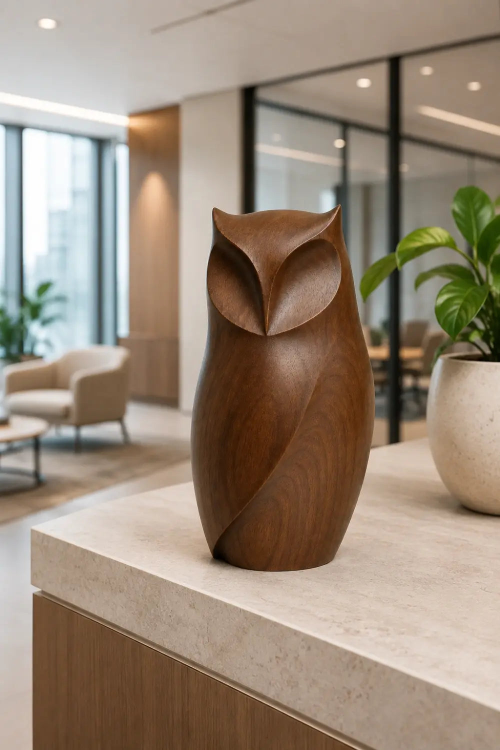 Modernist Wood Owl Sculpture | Minimalist Bookshelf Decor Figurine | Wise Gift Idea