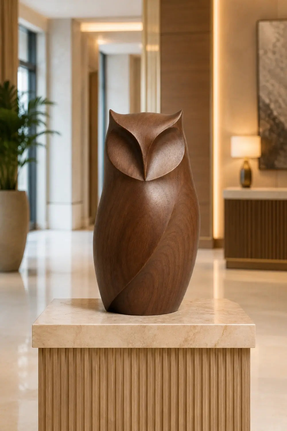 Modernist Wood Owl Sculpture | Minimalist Bookshelf Decor Figurine | Wise Gift Idea