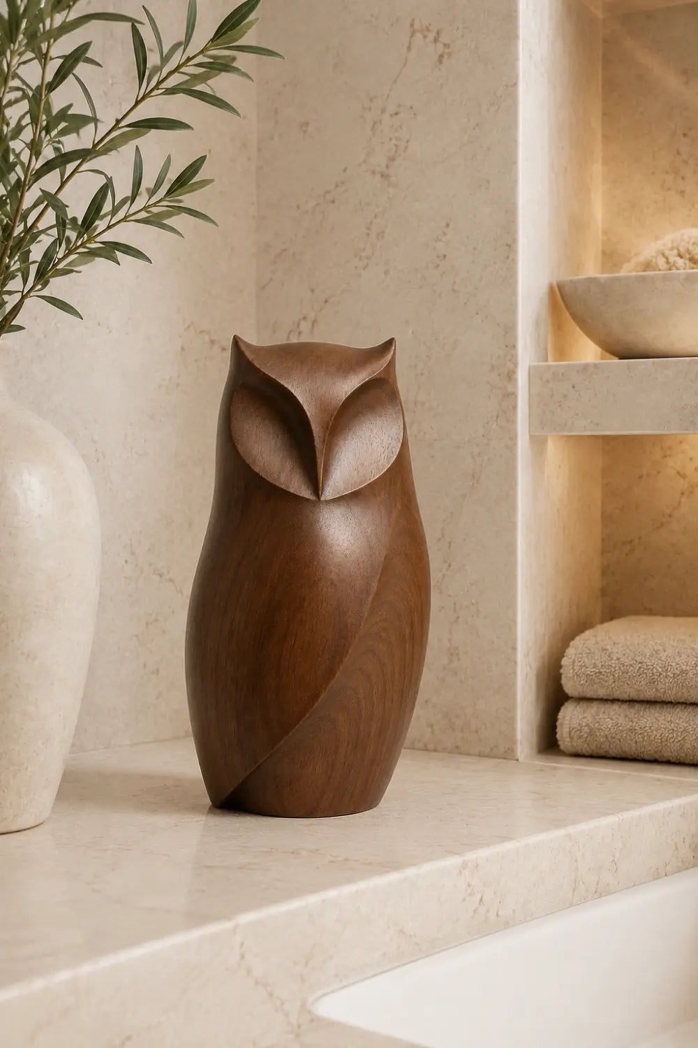 Modernist Wood Owl Sculpture | Minimalist Bookshelf Decor Figurine | Wise Gift Idea