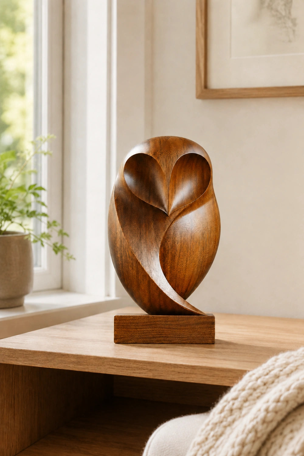 Stylized Wooden Barn Owl Sculpture | Mid-Century Bird Art Decor