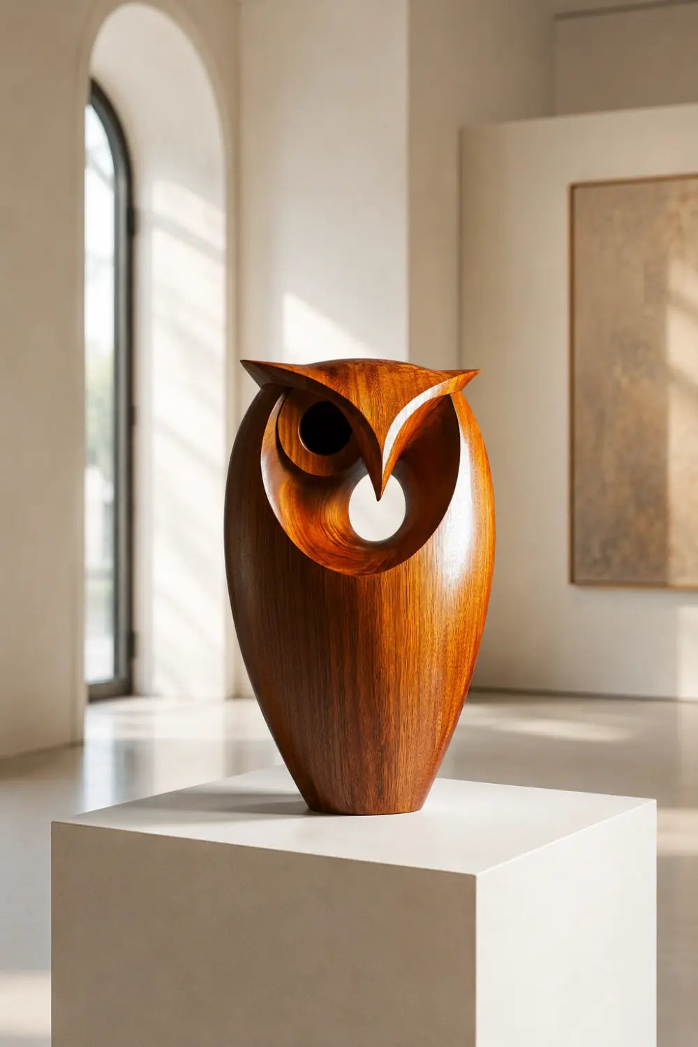 Hollow Wood Owl Sculpture | Contemporary Negative Space Art