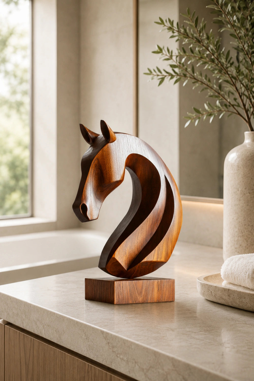 Abstract Stallion Wood Sculpture | Premium Equestrian Home Decor