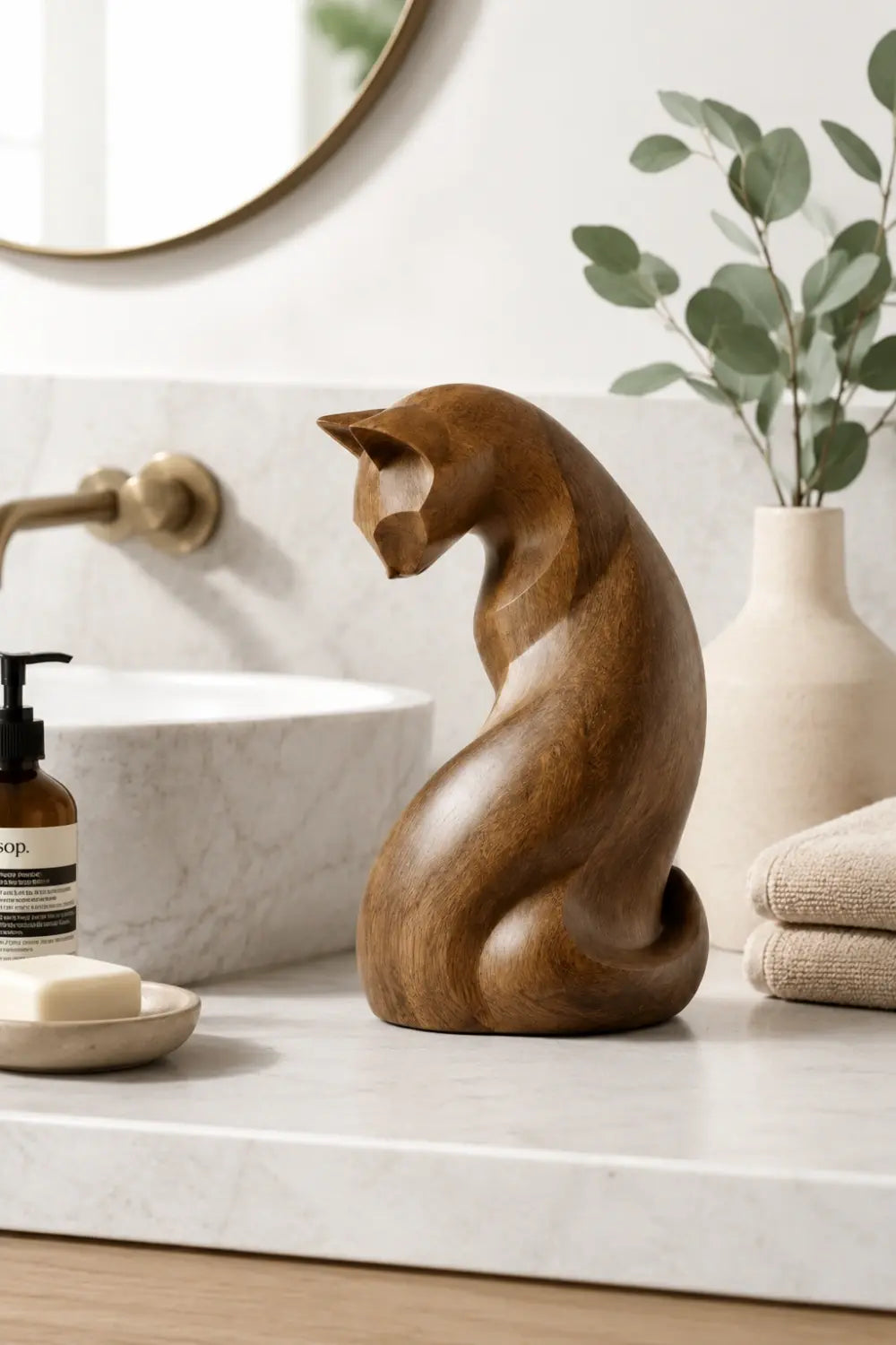 Abstract Minimalist Wood Cat | Sculptural Nordic Home Accent | Artisan Pet Gift