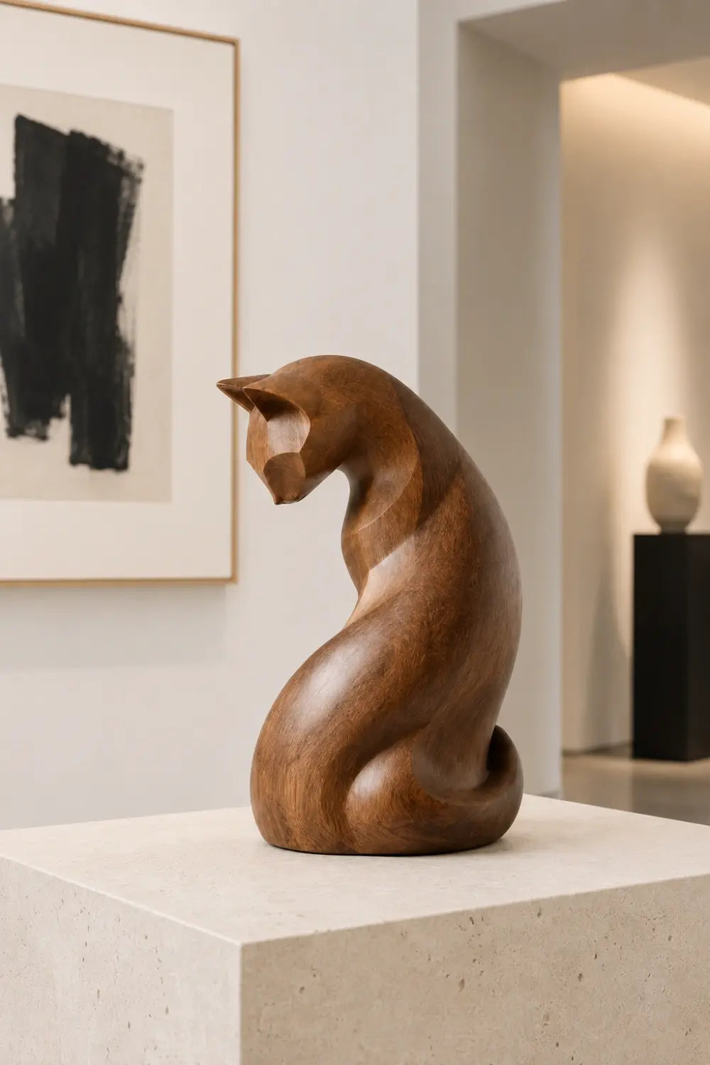 Abstract Minimalist Wood Cat | Sculptural Nordic Home Accent | Artisan Pet Gift