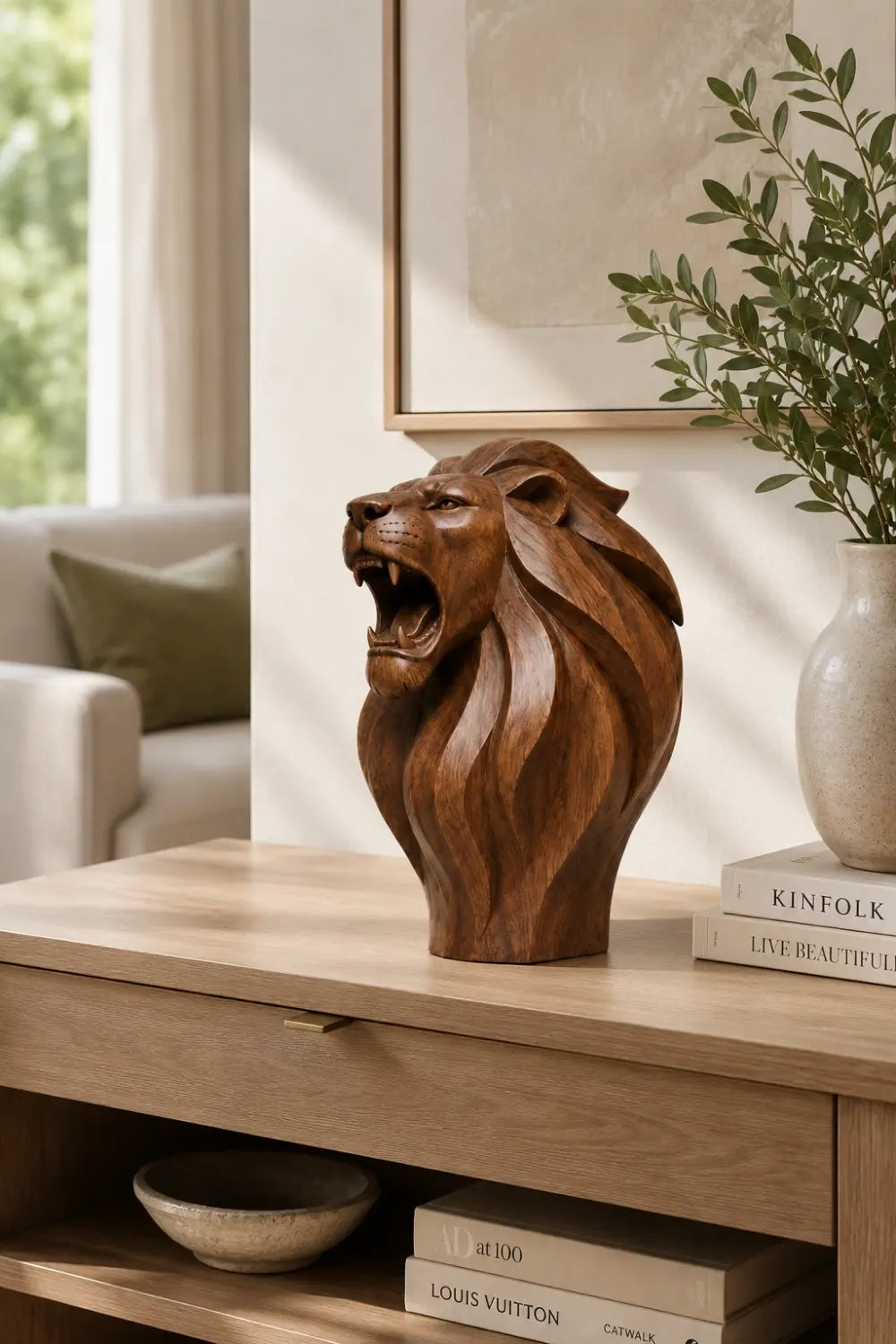 Roaring Wooden Lion Scupture| Majestic Power Office Decor | Bold Regal Gift