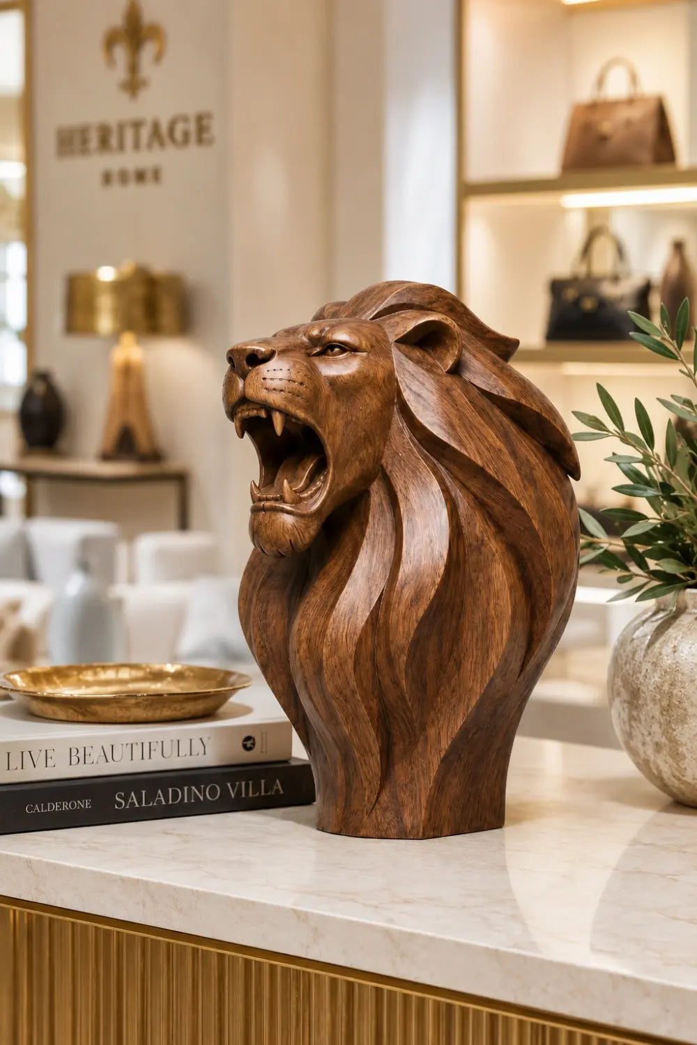 Roaring Wooden Lion Scupture| Majestic Power Office Decor | Bold Regal Gift