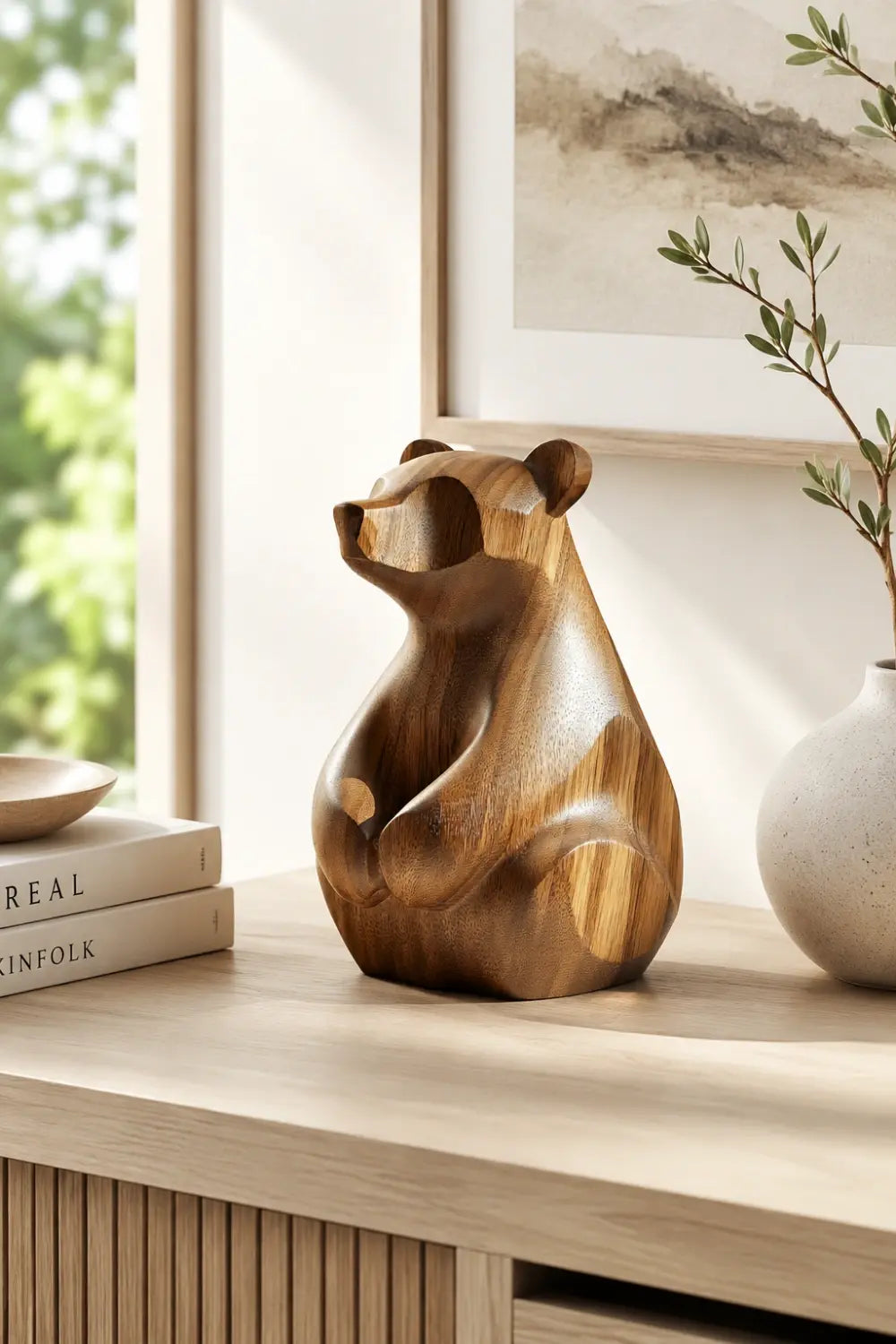 Modern Wood Bear Sculpture | Rustic Cabin Lodge Decor | Unique Forest Gift