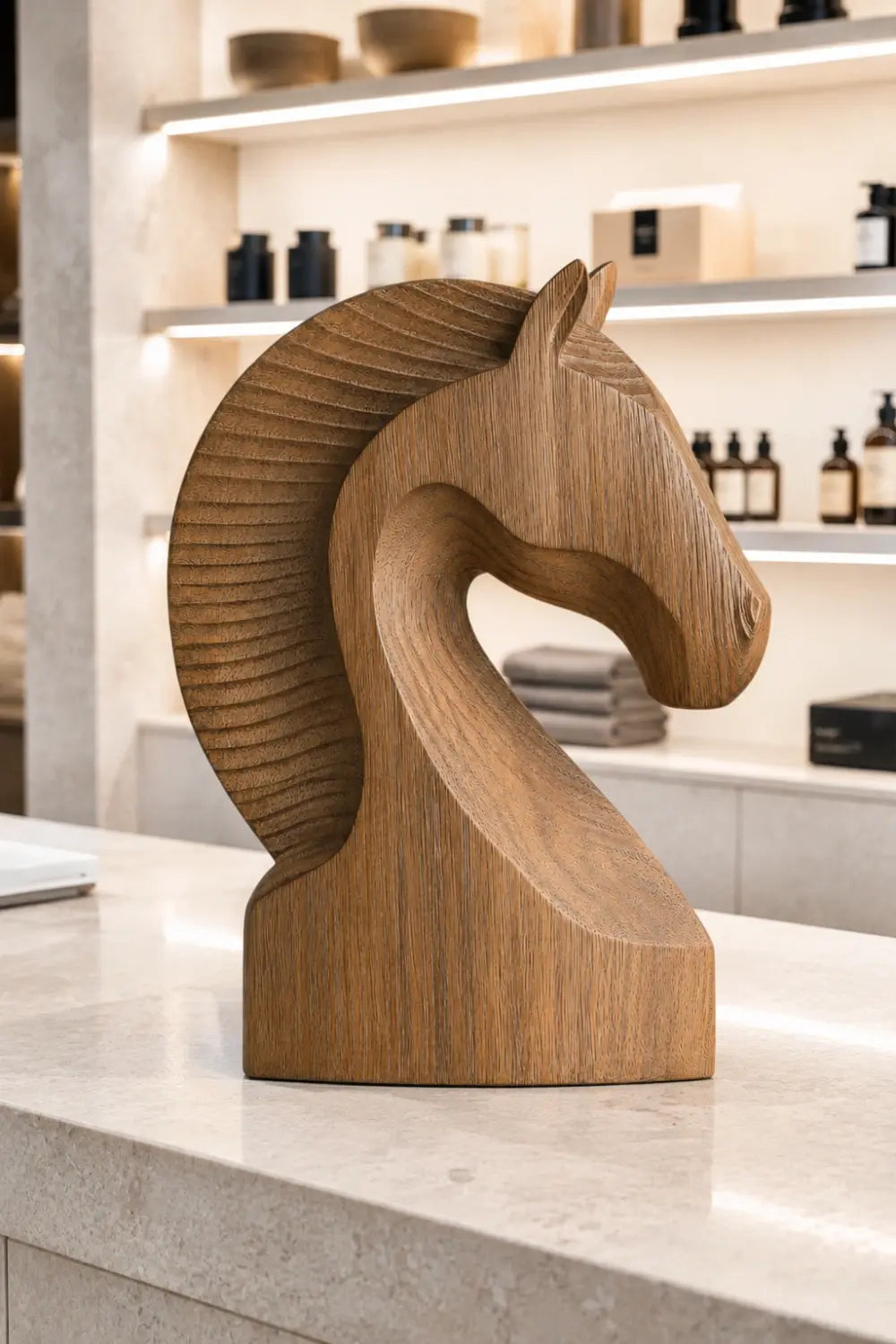Modernist Horse Head Wood Sculpture | Minimalist Style Decor Piece