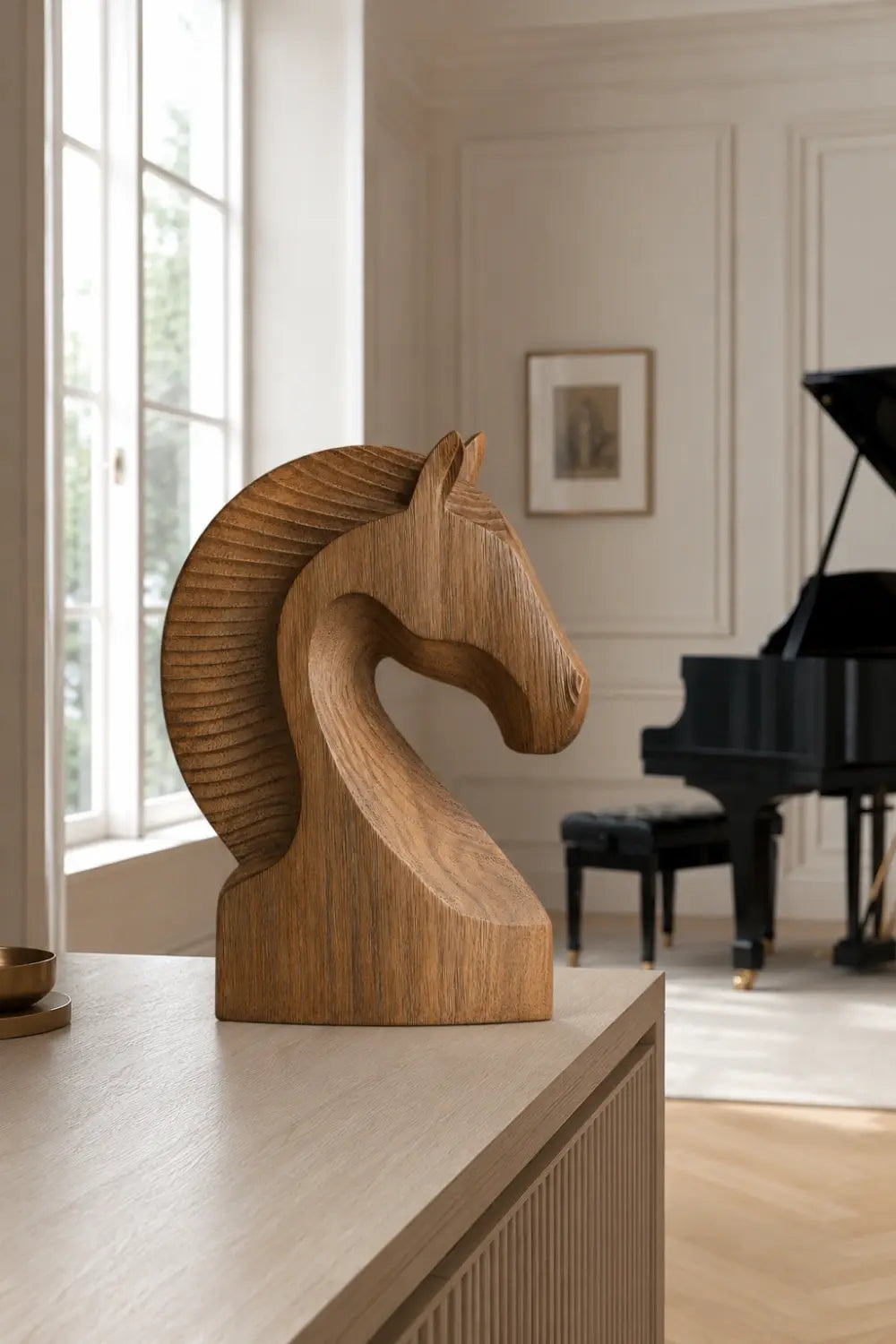 Modernist Horse Head Wood Sculpture | Minimalist Style Decor Piece