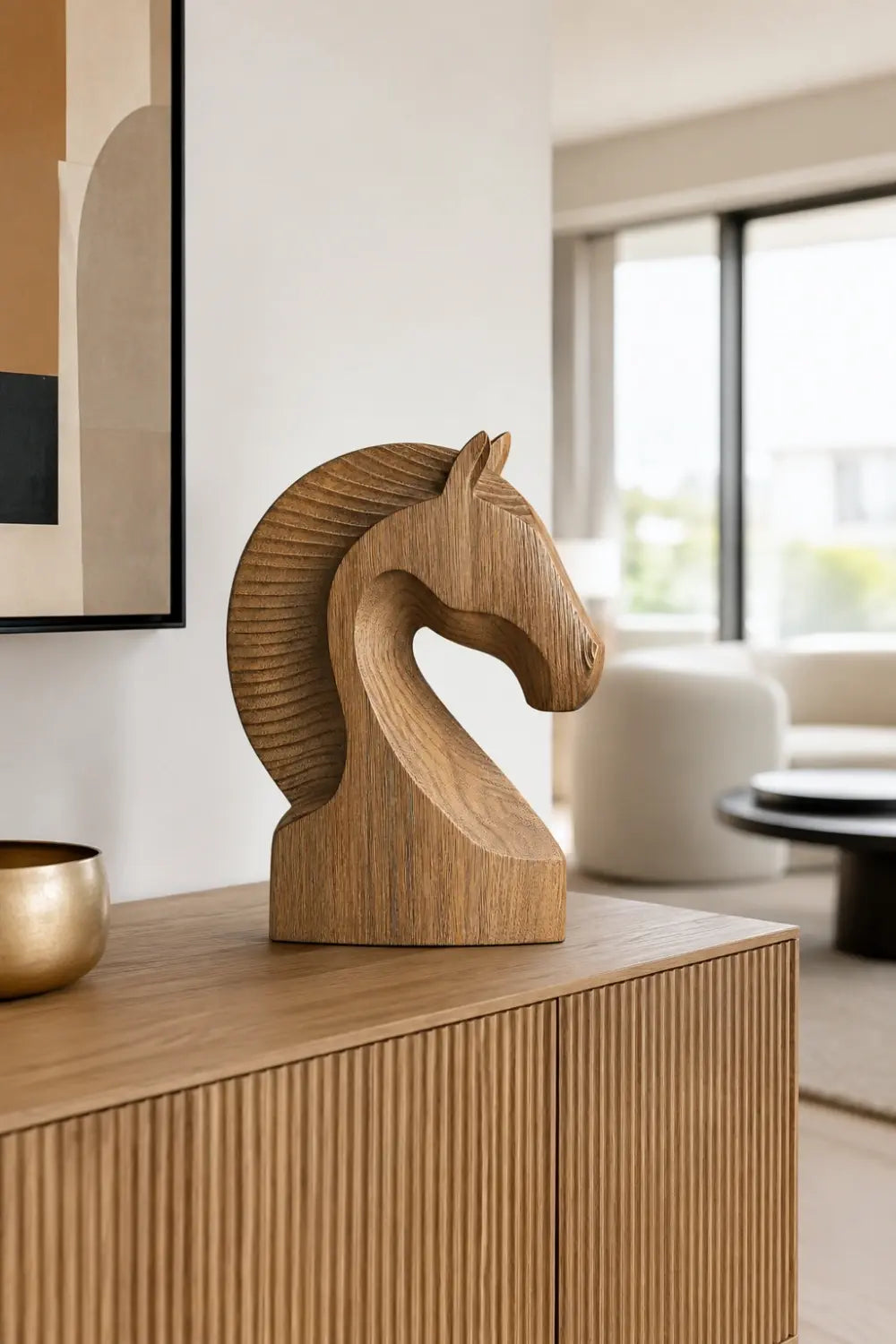 Modernist Horse Head Wood Sculpture | Minimalist Style Decor Piece