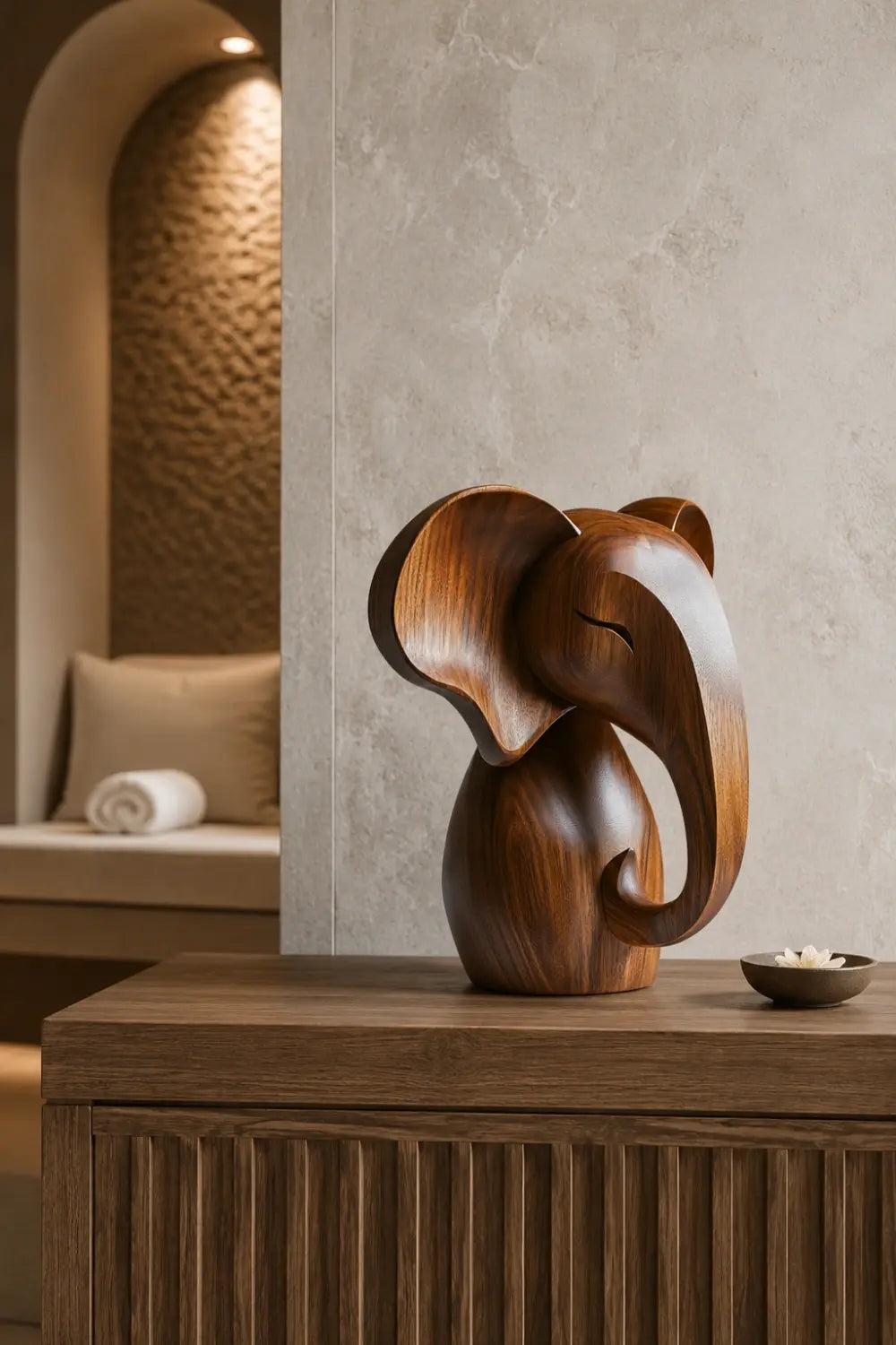 Good Luck Wooden Elephant Sculpture | Stylized Feng Shui Art