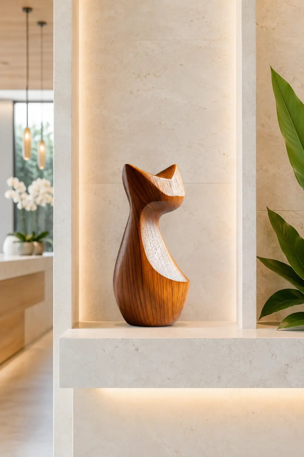 Modernist Timber Cat Figurine | Scandinavian Organic Feline Decor