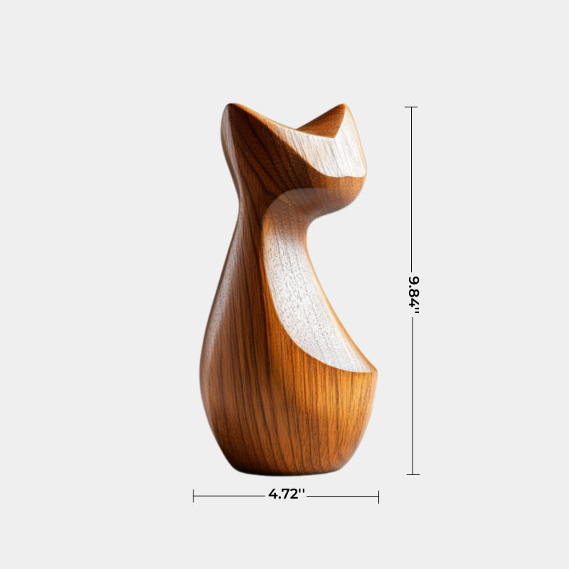 Modernist Timber Cat Figurine | Scandinavian Organic Feline Decor