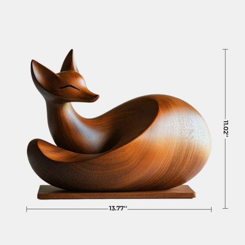 Polished Wood Fox Carving Sculpture | Elegant Woodland Animal Art