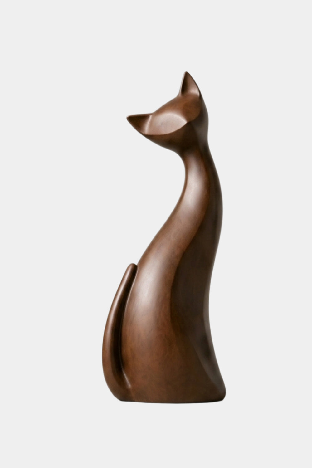 Sleek Wood Cat Silhouette Statue | Mid-Century Modern Feline Decor