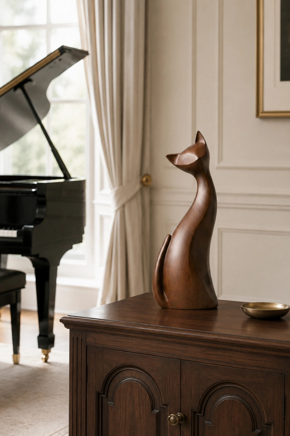 Sleek Wood Cat Silhouette Statue | Mid-Century Modern Feline Decor