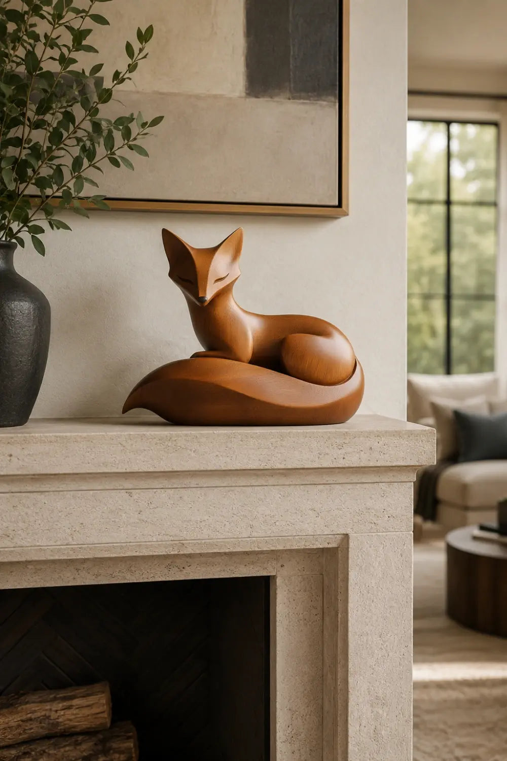 Chic Contemporary Wood Fox Figurine | Elegant Zen Desk Art