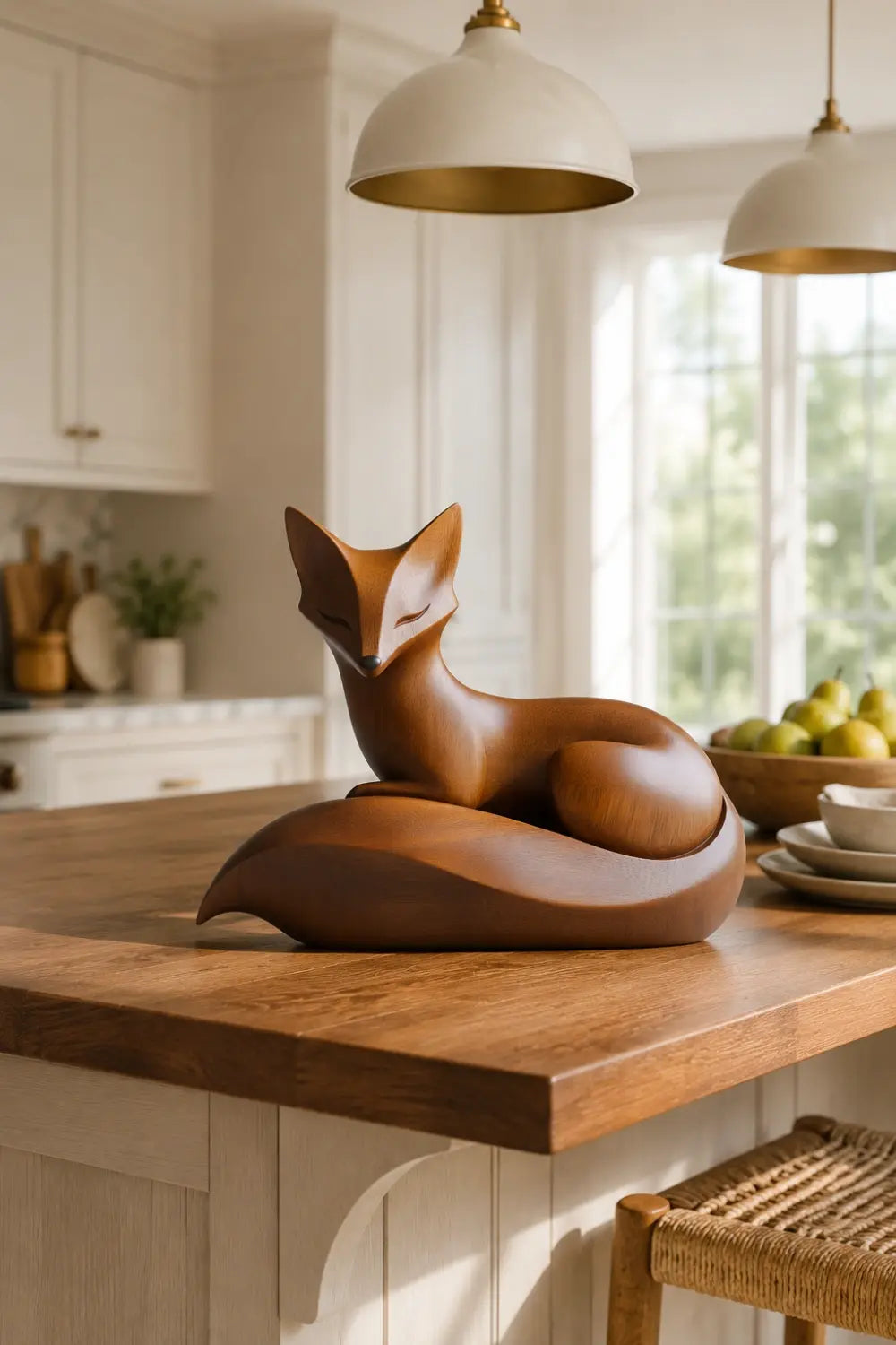 Chic Contemporary Wood Fox Figurine | Elegant Zen Desk Art