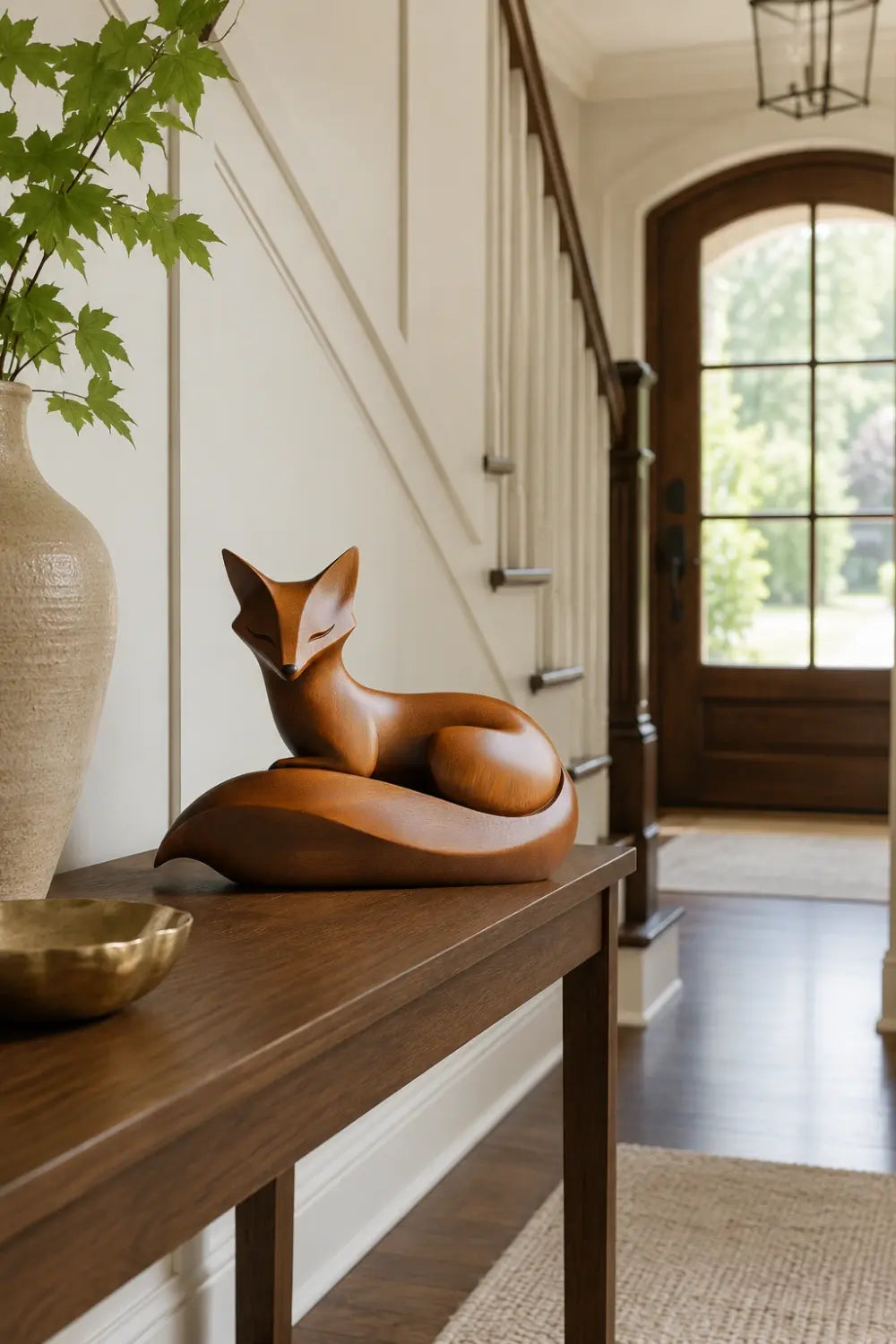 Chic Contemporary Wood Fox Figurine | Elegant Zen Desk Art
