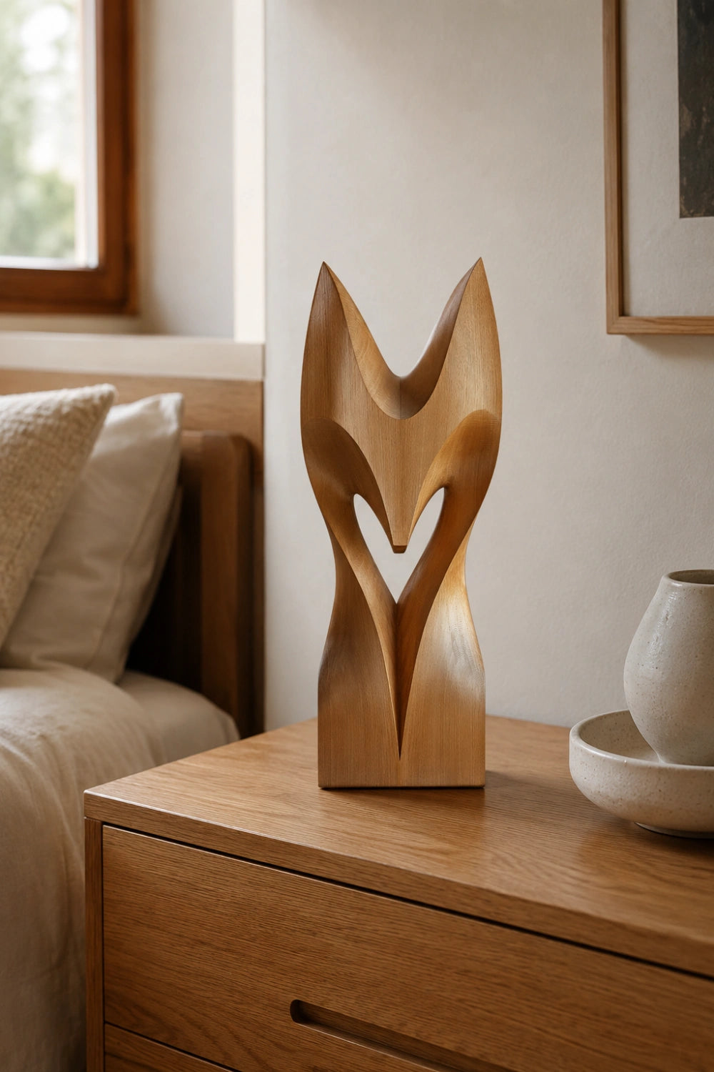 Abstract Fox Wood Sculpture | Minimalist Spirit Animal Decor | Sleek Woodland Totem