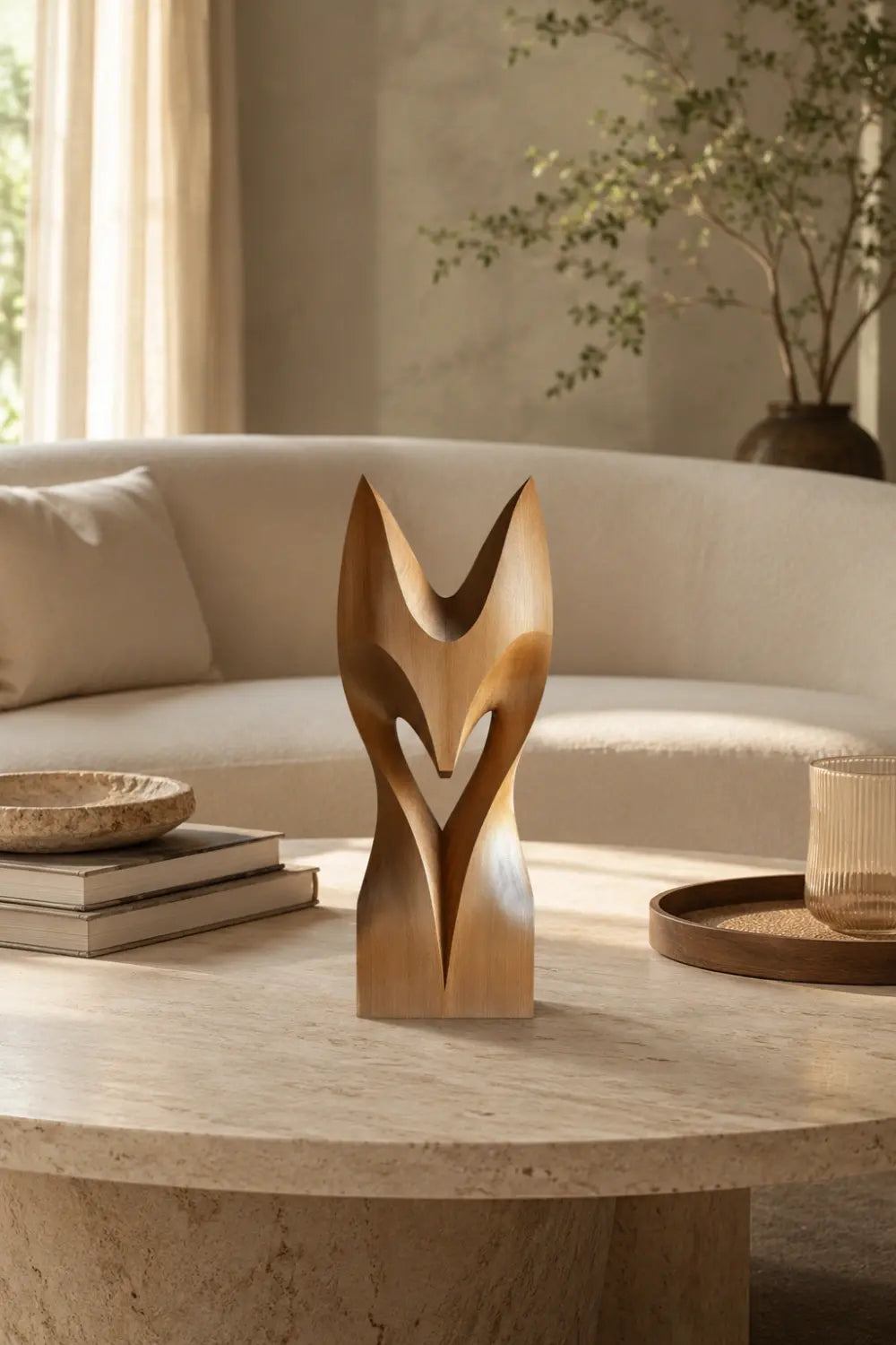 Abstract Fox Wood Sculpture | Minimalist Spirit Animal Decor | Sleek Woodland Totem