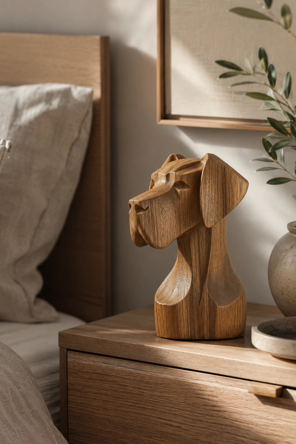 Architectural Wood Dog Sculpture | Regal Canine Bust Decor | Sophisticated Pet Gift