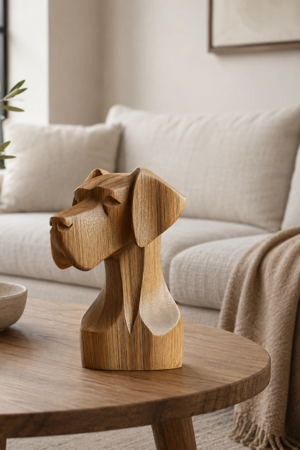 Architectural Wood Dog Sculpture | Regal Canine Bust Decor | Sophisticated Pet Gift