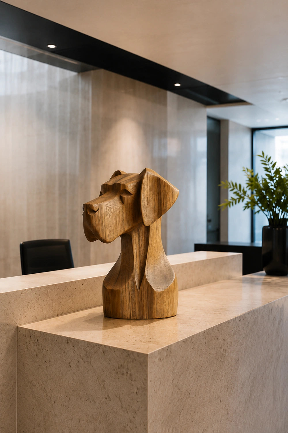 Architectural Wood Dog Sculpture | Regal Canine Bust Decor | Sophisticated Pet Gift