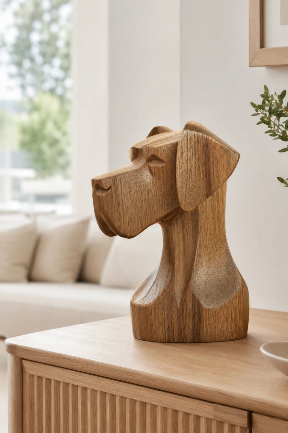 Architectural Wood Dog Sculpture | Regal Canine Bust Decor | Sophisticated Pet Gift