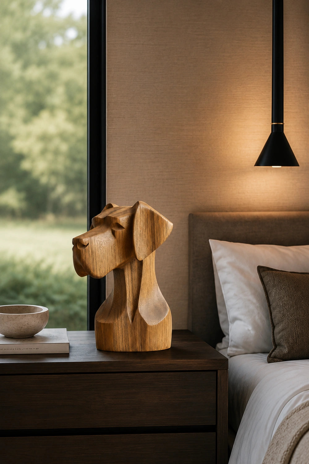 Architectural Wood Dog Sculpture | Regal Canine Bust Decor | Sophisticated Pet Gift