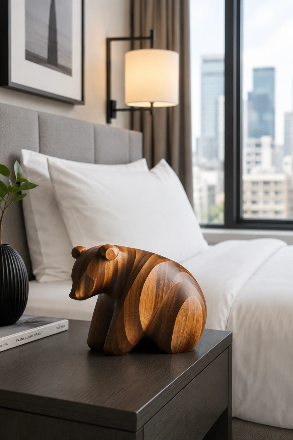Abstract Wood Grizzly Bear Sculpture | Nordic Organic Wildlife Accent