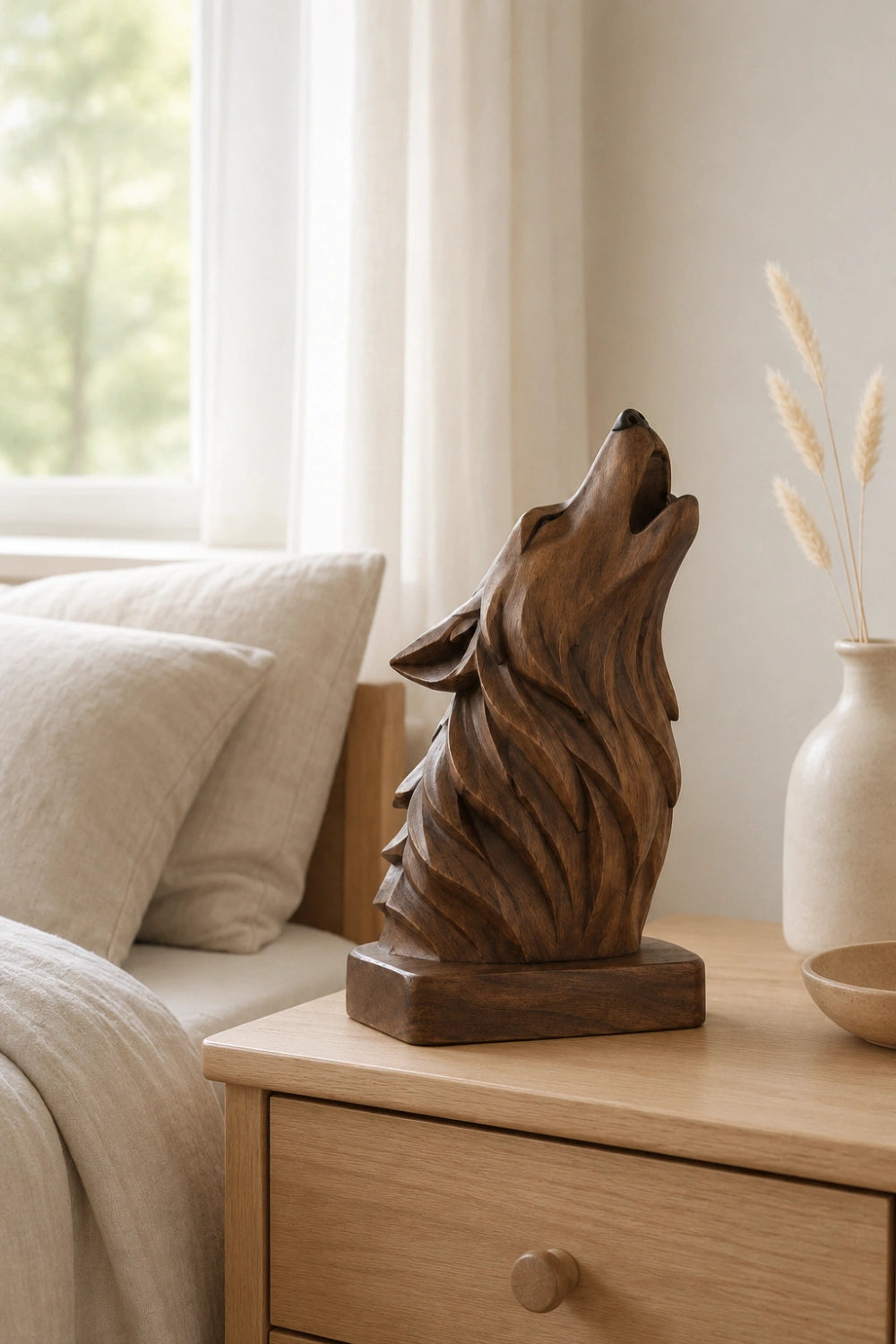 Howling Wolf Wood Sculpture | Artisan Wilderness Head Bust | Meaningful Totem Gift
