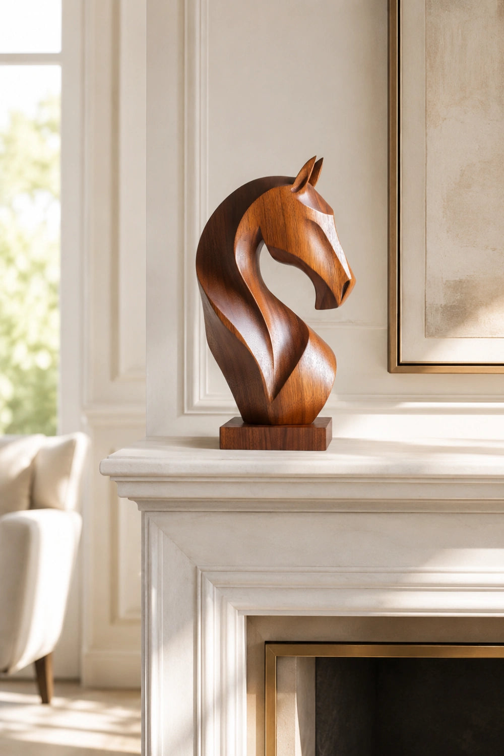 Contemporary Wood Stallion Sculpture | Luxury Equine Home Decor | Distinguished Gift