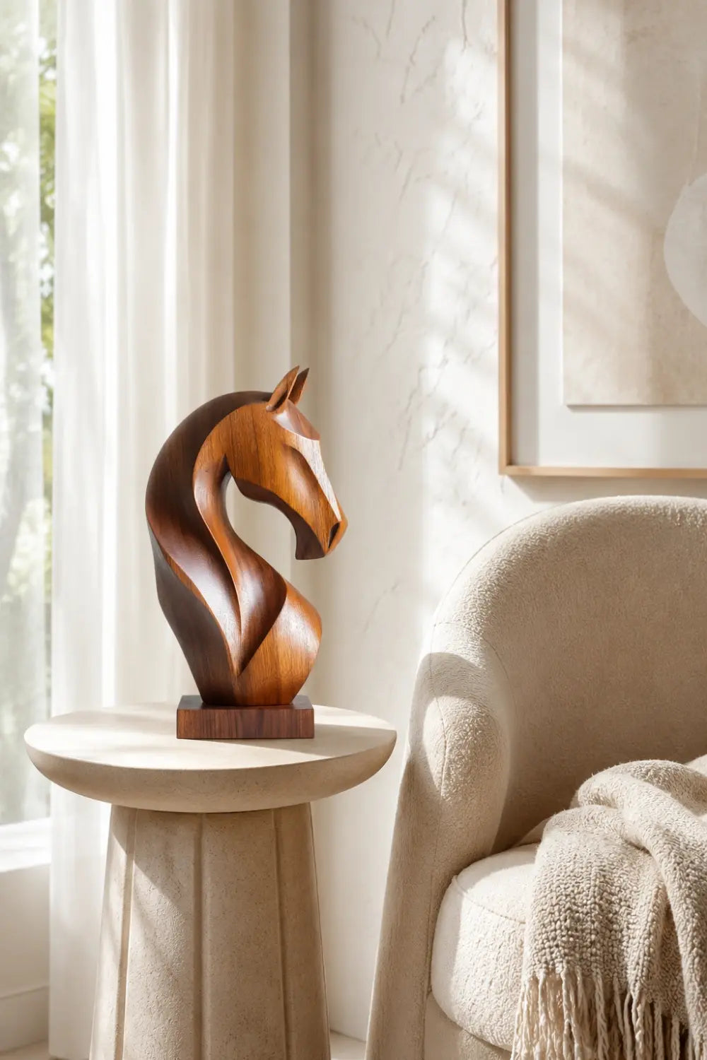 Contemporary Wood Stallion Sculpture | Luxury Equine Home Decor | Distinguished Gift