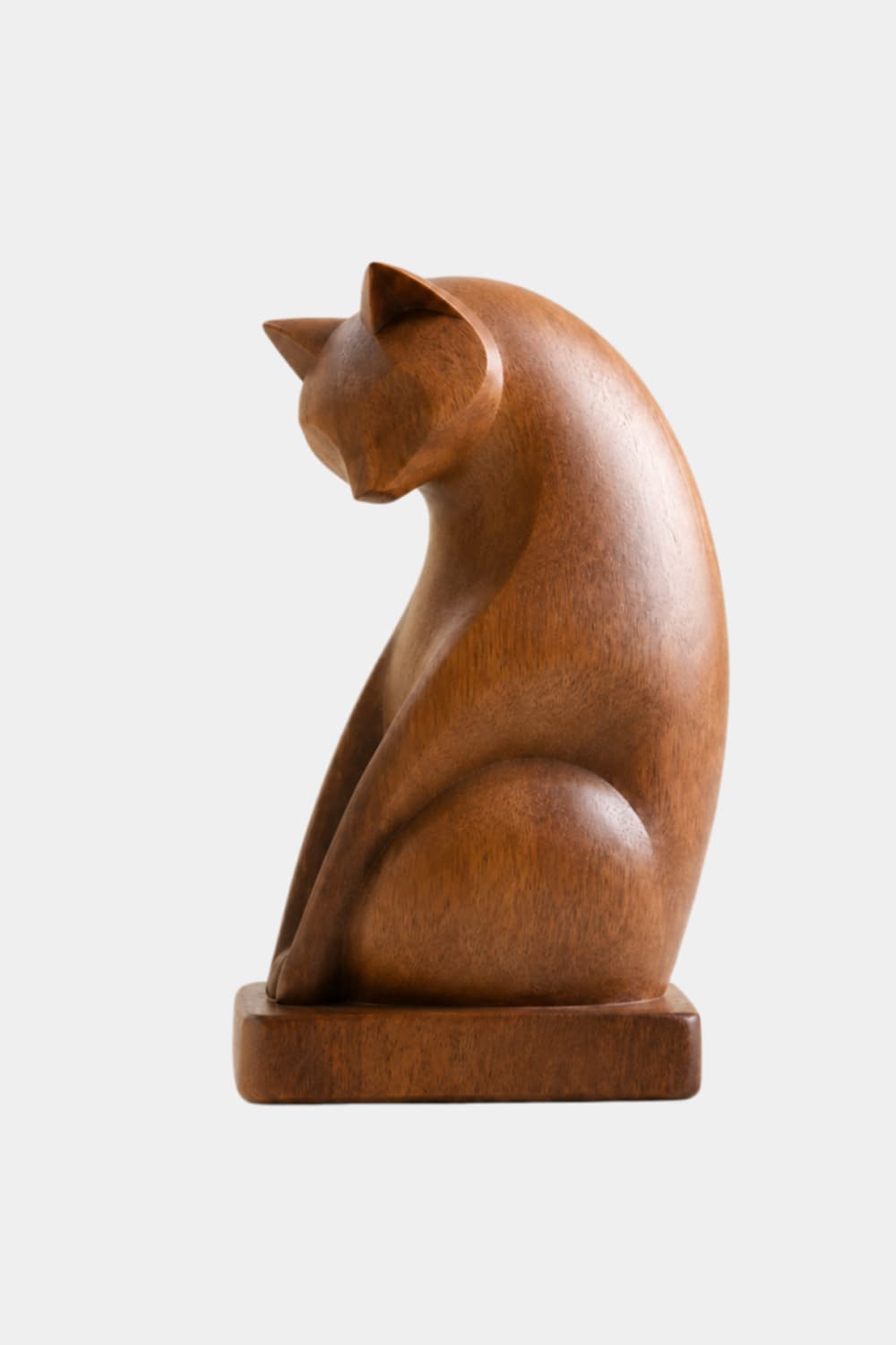Contemplative Wood Cat Sculpture | Curated Studio Aesthetic Decor | Heartfelt Memorial Gift