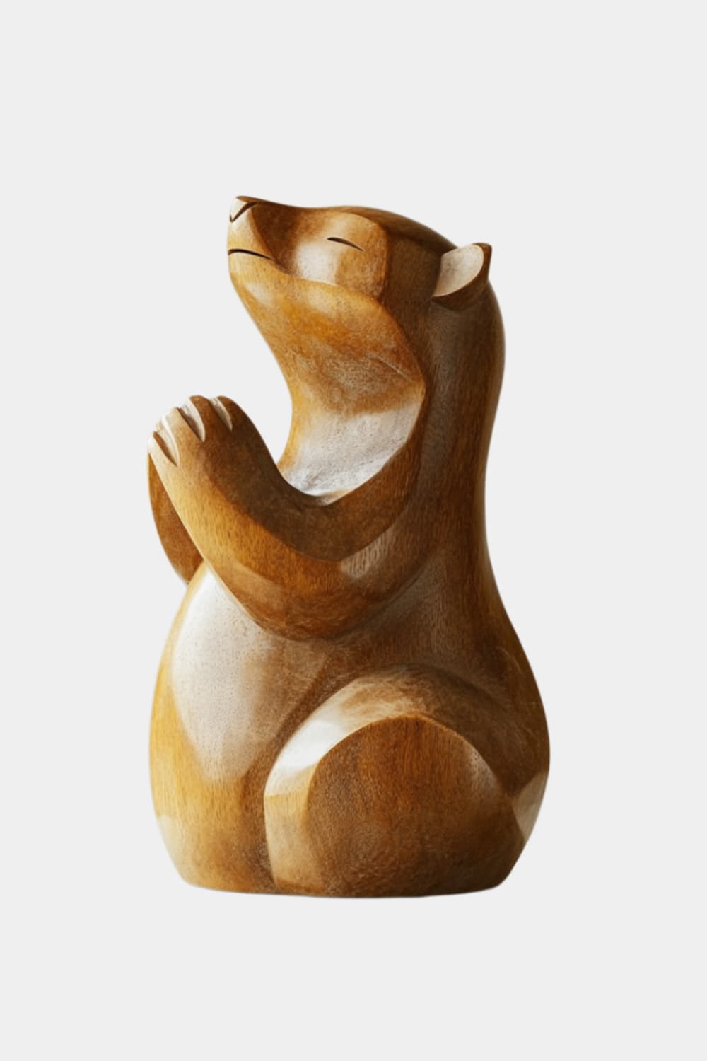 Praying Wood Bear Sculpture | Whimsical Zen Home Decor | Uplifting Spiritual Gift
