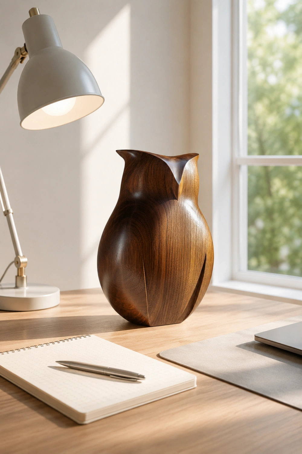 Sleek Abstract Wood Owl Sculpture | Biophilic Home Decor Accent | Distinctive Gift Choice