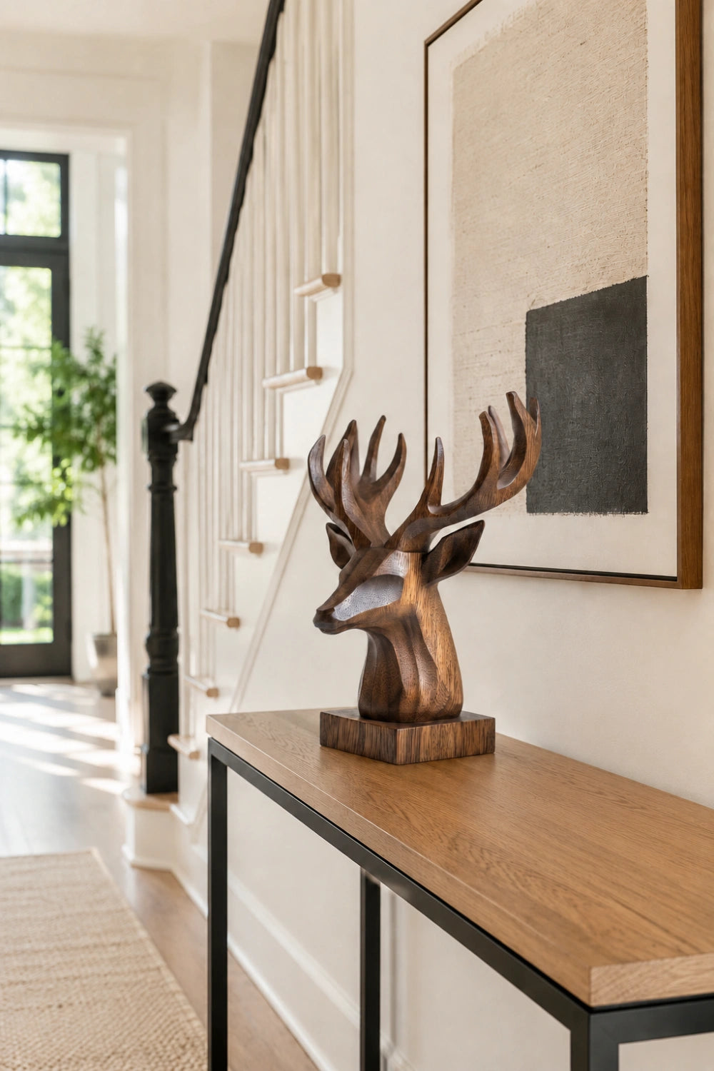 Geometric Wood Stag Sculpture | Modern Chalet Decor Piece | Prestige Gift Idea